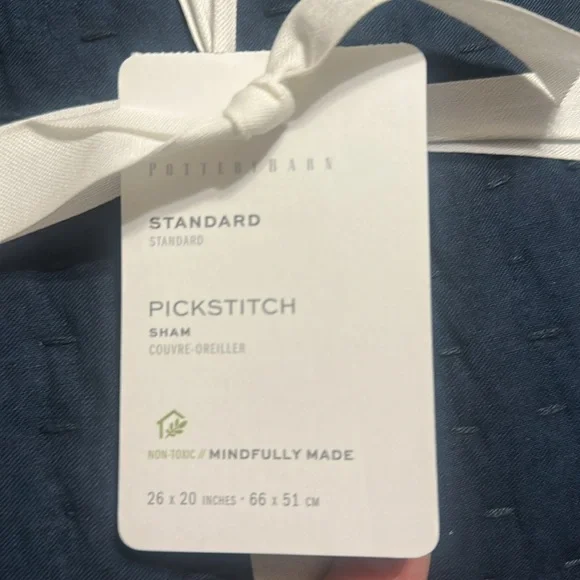 Pottery Barn pick stitch standard shams. Two navy blue unopened shams